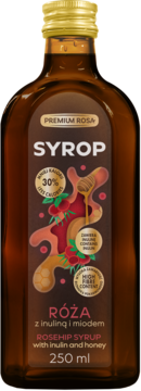 PREMIUM ROSA ,syrop z owoców róży, z inuliną i miodem,przód