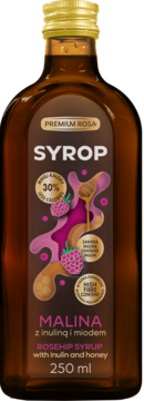 PREMIUM ROSA ,syrop malinowy z inuliną i miodem,przód