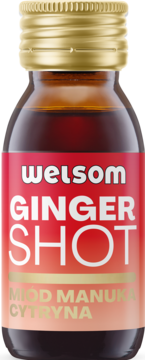 WELSOM Ginger Shot ,napój typu shot, Miód manuka, Cytryna,przód