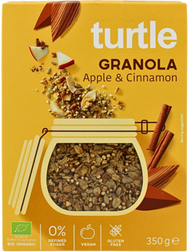 TURTLE ,granola, z jabłkiem i cynamonem, Bio,przód