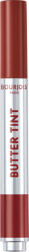 Bourjois Butter Tint nr 05 Caramel Flambé, masełko do ust, brązowo-czerwona tubka, widok z przodu.
