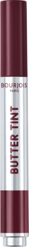 BOURJOIS Butter Tint 06 Berry Coulis, masełko do ust, opakowanie bordowe ze srebrnym pasem, widok z przodu.