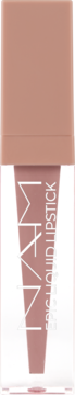 NAM Epic Liquid Lipstick, odcień Cool Crush. Płynna pomadka demi-matte w przezroczystej tubce z beżową nakrętką.