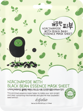 ESFOLIO Niacinamide with Black Bean Essence ,maska w płachcie, z niacynamidem, rozświetlająca,przód
