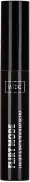Wibo Flirt Mode, czarny wydłużający tusz do rzęs, pionowa tuba z białym logo i nazwą, widok z przodu.