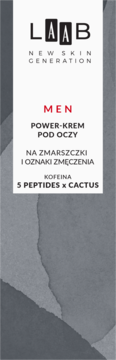AA LAAB Men Power-Krem pod oczy z 5 Peptides x Cactus i kofeiną, redukujący zmarszczki. Białe opakowanie, front.