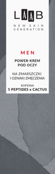 Krem pod oczy LAAB MEN Power-Krem z kofeiną i 5 Peptides x Cactus, biała etykieta, widok z przodu.