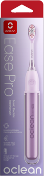 Oclean Ease Pro Sonic Electric Toothbrush w fioletowym opakowaniu detalicznym. Widok z przodu z widoczną szczoteczką.