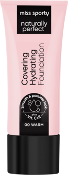 Różowy podkład Miss Sporty Naturally Perfect Covering Hydrating z wit. C&E dla gładkiej cery, odcień 00 WARM, przód.