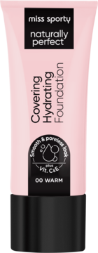 Różowy podkład Miss Sporty Naturally Perfect Covering Hydrating z wit. C&E dla gładkiej cery, odcień 00 WARM, przód.