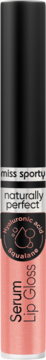 Miss Sporty Naturally Perfect Lip Serum Lip Gloss, jasnoróżowy, z kwasem hialuronowym i skwalanem, widok z przodu.