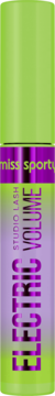 Tusz Miss Sporty Studio Lash Electric Volume, pogrubiający, w jasnozielonej tubie z fioletową etykietą, ujęcie z przodu.