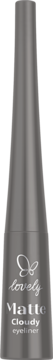Szary, matowy eyeliner Lovely Matte Cloudy w pionowej tubce, z widocznym logo motyla i nazwą marki.