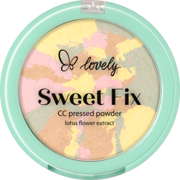 Lovely Sweet Fix matujący puder CC w miętowym kompakcie, z pudrem korygującym koloryt w kilku odcieniach.