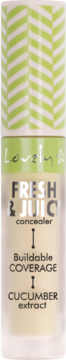 Lovely Fresh & Juicy korektor, beżowa tubka z zieloną zakrętką w zygzaki, ekstrakt z ogórka, widok z przodu.