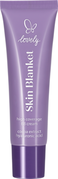 Lovely Skin Blanket kryjący BB krem w fioletowej tubce, z ekstraktem z kakao i kwasem hialuronowym, widok z przodu.