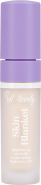 Korektor rozświetlający Lovely Skin Blanket z kwasem hialuronowym, beżowa butelka z fioletową nakrętką.