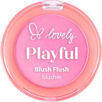Róż do policzków Lovely Playful Blush Flush, różowy, kremowo-pudrowa formuła w okrągłym kompakcie, widok z góry.