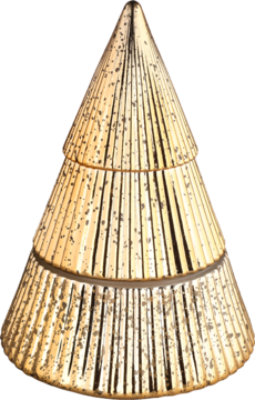 Złota, trójstopniowa dekoracyjna choinka z efektem mercury glass i ryflowaną powierzchnią, pionowe ujęcie.