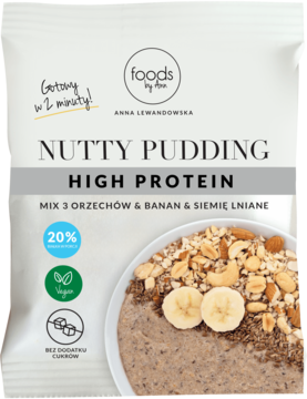 FOODS BY ANN ,pudding proteinowy, Orzechy & Banan & Siemię lniane,przód