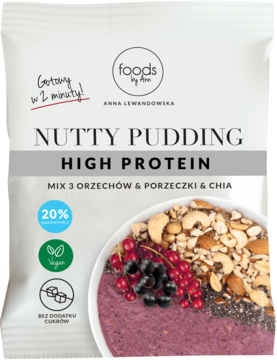 FOODS BY ANN ,pudding proteinowy, Orzechy & Porzeczka & Chia,przód