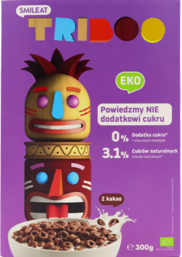 SMILEAT Triboo ,kółeczka zbożowe, z kakao, bez dodatku cukru,przód