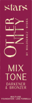 Stars Otternity Mixtone Darkener & Bronzer w pionowym, purpurowym opakowaniu ze złotym napisem, widok z przodu.