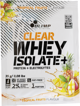OLIMP SPORT NUTRITION Clear Whey Isolate+ ,wysokobiałkowy napój w proszku, o smaku Tropical Fruits,przód