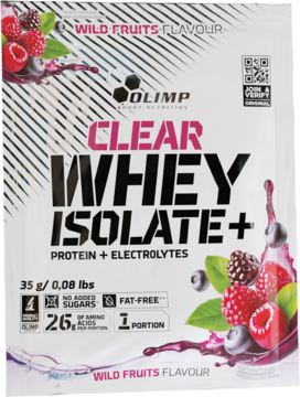 OLIMP SPORT NUTRITION Clear Whey Isolate+ ,proszek do przygotowania napoju wysokobiałkowego, o smaku Wild Fruits, z elektrolitami,przód