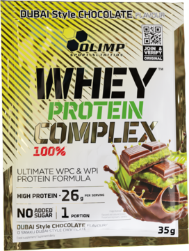 OLIMP SPORT NUTRITION Whey Protein Complex ,wysokobiałkowy koncentrat w proszku, suplement diety, o smaku Dubai Style Chocolate,przód