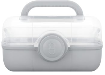 ELOY organizer rozkładany AP070, biały, z przezroczystą pokrywą i uchwytem, widok z przodu.