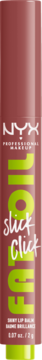 Balsam do ust NYX Fat Oil Slick Click, plumowy sztyft z zielonym napisem FAT OIL i białym slick click, widok z przodu.