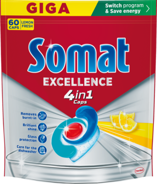 SOMAT Excellence ,kapsułki do zmywarki, 4w1, Lemon,przód