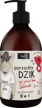 LAQ Porządny Dzik nie jakaś tam Świnia ,żel pod prysznic, 8w1;,przód
