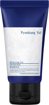 Pyunkang Yul Balancing Gel, nawilżający żel w niebieskiej tubce 60 ml, widok z przodu, biała etykieta.