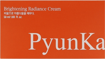 Pyunkang Yul Brightening Radiance Cream, pomarańczowe pudełko z białym tekstem, widok z przodu.
