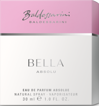 Baldessarini Bella Absolu woda perfumowana w biało-różowym pudełku, widok z przodu, z różowym logo marki.