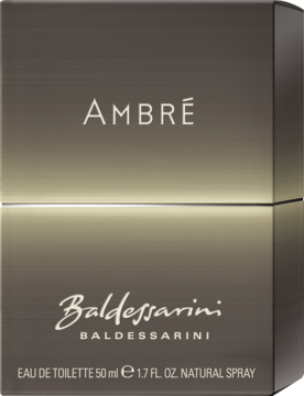 Baldessarini Ambré męska woda toaletowa 50ml w ciemnym, brązowo-złotym pudełku z odbiciem światła.