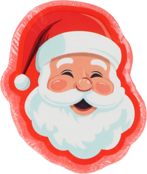 Wesoły talerzyk świąteczny z uśmiechniętym Świętym Mikołajem. Czerwona czapka, biała broda i rumiane policzki.