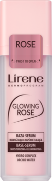 Lirene Glowing Rose baza-serum nawilżająca z Hydro Complex i wodą orchidei, rozświetlająca, widok z przodu.