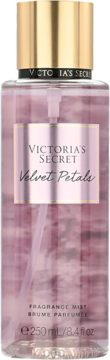 Victoria's Secret Velvet Petals mgiełka do ciała w przezroczystej butelce z różowym płynem, złotą nakrętką.