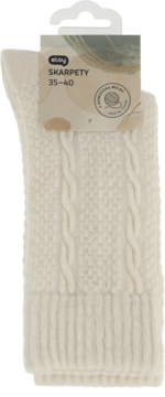 Creamowe, wełniane skarpetki Eloy z warkoczowym splotem, rozmiar 35-40. Widok z przodu.