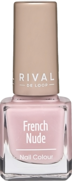 Rival De Loop French Nude Nail Colour w jasnoróżowej butelce z beżową zakrętką, widok z przodu.