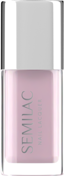 Semilac Lakier klasyczny Sheer Vibrant Pink, półtransparentny róż, w szklanej butelce ze srebrną nakrętką.