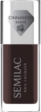 Lakier do paznokci Semilac Wine Red, burgundowy, z cynamonowym zapachem. Na zakrętce napis 'CINNAMON scent'.