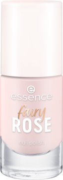 Lakier do paznokci essence Fairy ROSE 03 w pastelowym różu, z białą nakrętką i złotym napisem, widok z przodu.