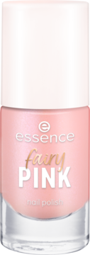 Lakier do paznokci Essence Fairy PINK 04, jasnoróżowy z perłowym połyskiem w szklanej butelce, widok z przodu.