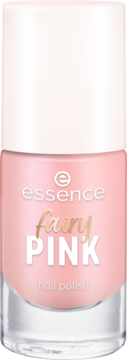 Lakier do paznokci Essence Fairy PINK 04, jasnoróżowy z perłowym połyskiem w szklanej butelce, widok z przodu.