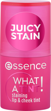 Różowy, cylindryczny tint essence Juicy Stain What A Tint do ust i policzków, widok z przodu.