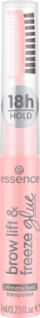 Essence brow lift & freeze glue, transparentny żel do brwi z aplikatorem, 18h hold, widok z przodu.